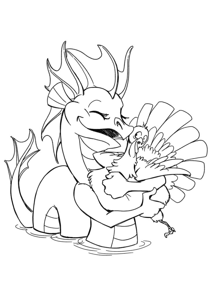 Line art Chessie monster hugging a turkey